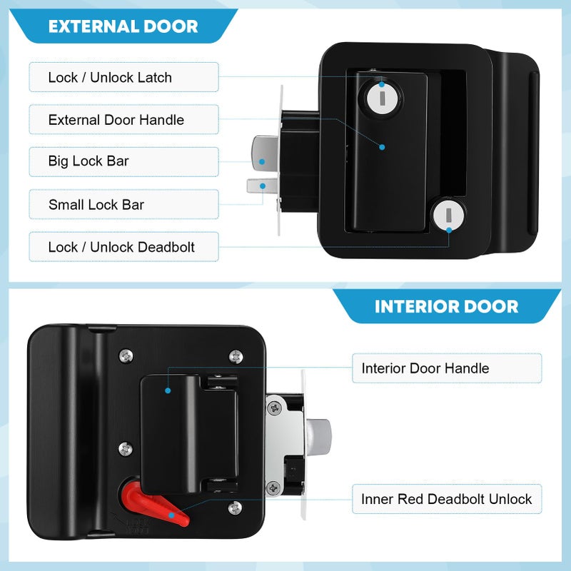 Kohree Upgraded RV Door Lock Replacement with Paddle Deadbolt, 100% Zinc Alloy, Camper Door Handle Latch, RV Enclosed Travel Trailer Entry Door Lock with Keys for Camper Horse Trailer Cargo, Black - Image 5